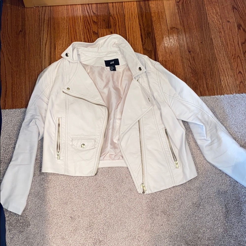 H&M Leather Jacket, cream color, size 12, runs small